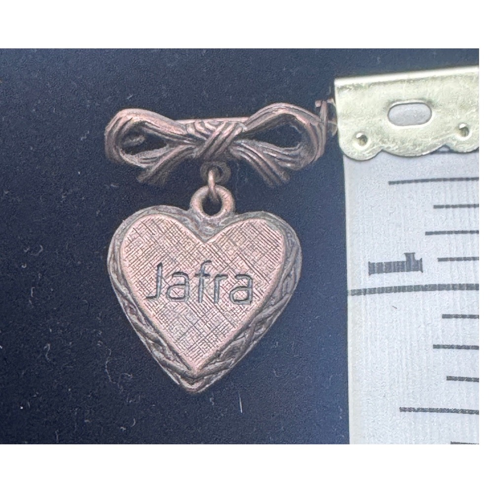 Vintage Jafra Heart Bow Brooch Copper Tone Scrollwork‎ Dangle Pin Romantic Style